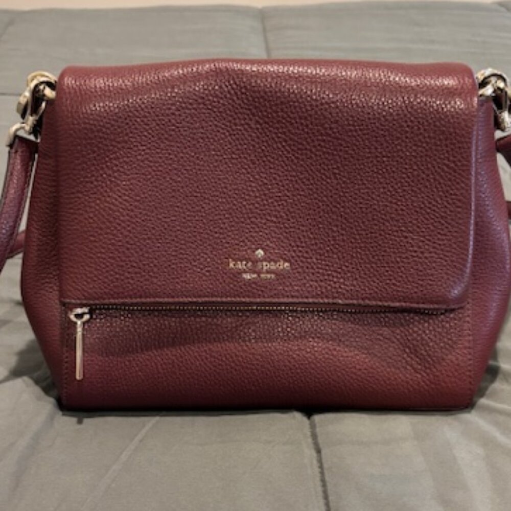 Kate Spade Burgundy Medium Flap Shoulder Bag with Adjustable Strap - Picture 2 of 10